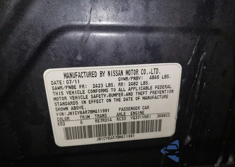 2011 Infiniti G37X z USA, uszkodzony, nr VIN JN1CV6AR7BM411991